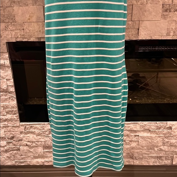 Talbots Green and White Sheath Dress Sleeveless Cowl Neck Midi size Large - Picture 3 of 10
